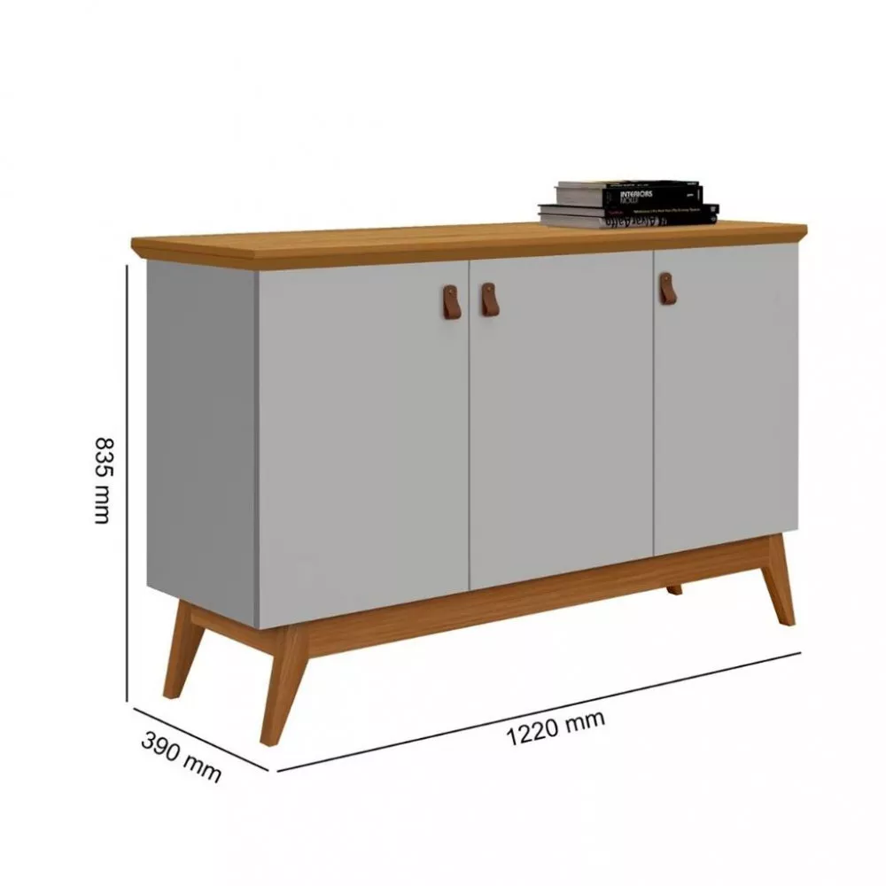 Aparador Buffet 3 Portas com Pés de Madeira Absolut JeA Móveis