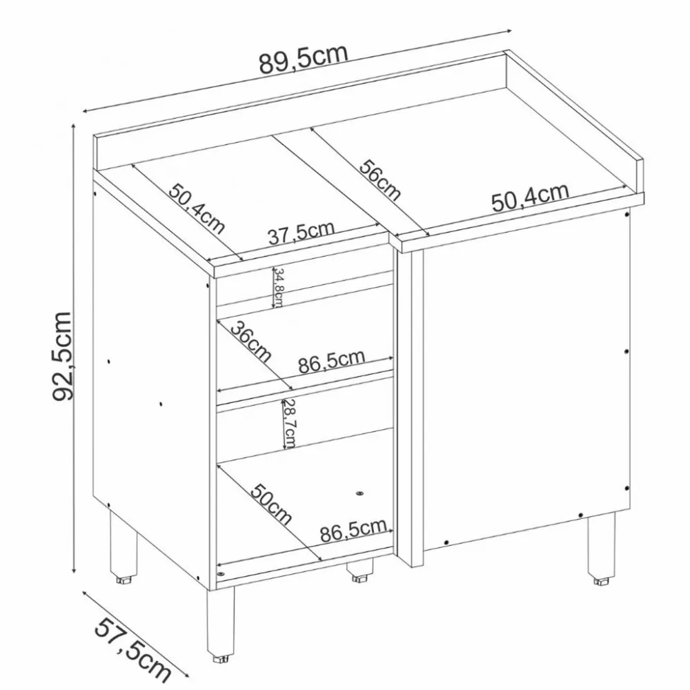Balcão Canto Reto 1 Porta 90cm Firenze Demobile