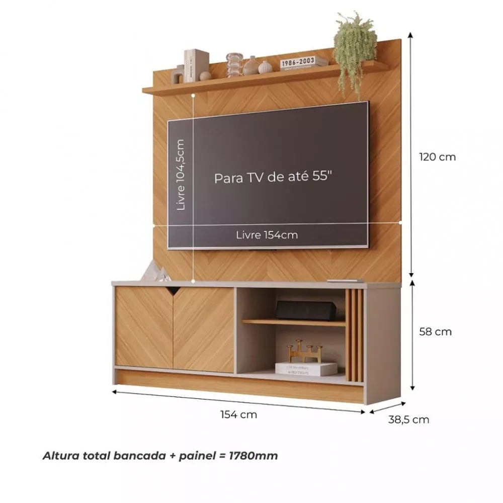 Estante Home para TV 55 Polegadas 2 Portas Volpi Permobili