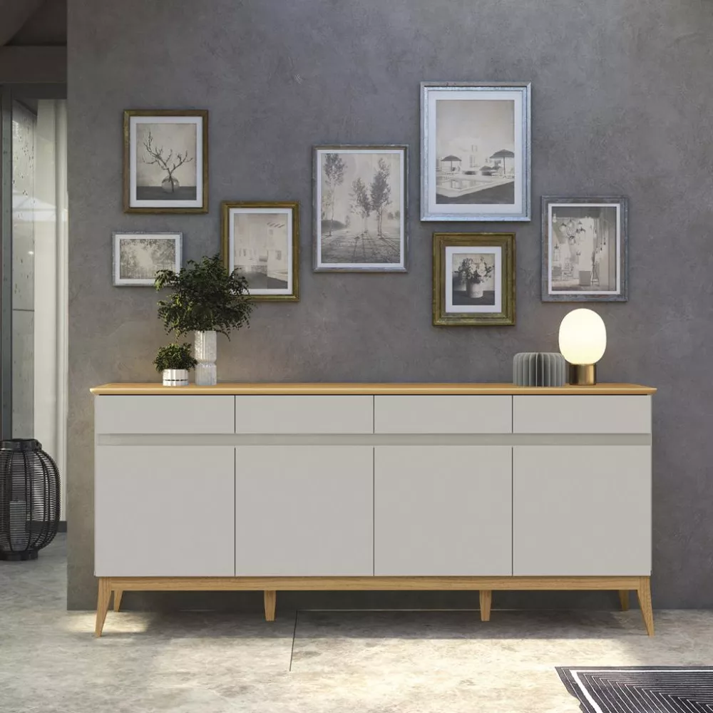 Aparador Buffet 4 Portas 4 Gavetas com Pés de Madeira Magnum EDN Móveis