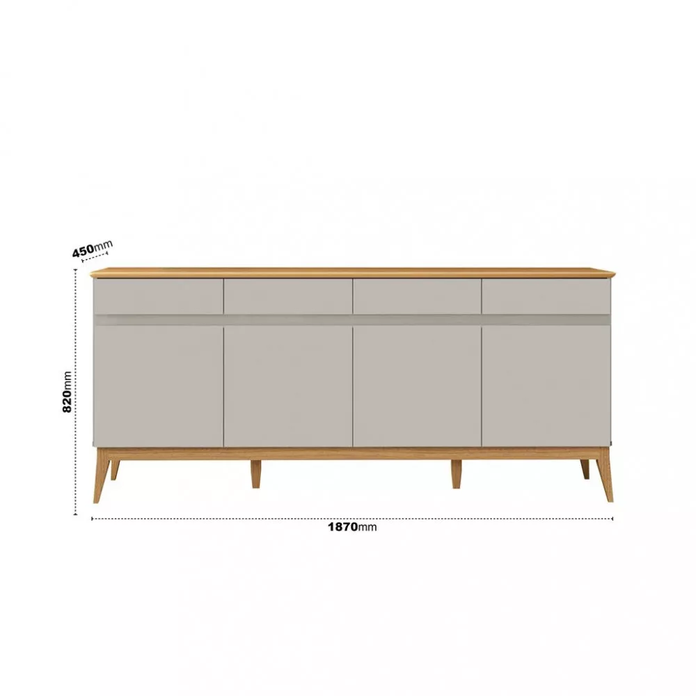 Aparador Buffet 4 Portas 4 Gavetas com Pés de Madeira Magnum EDN Móveis