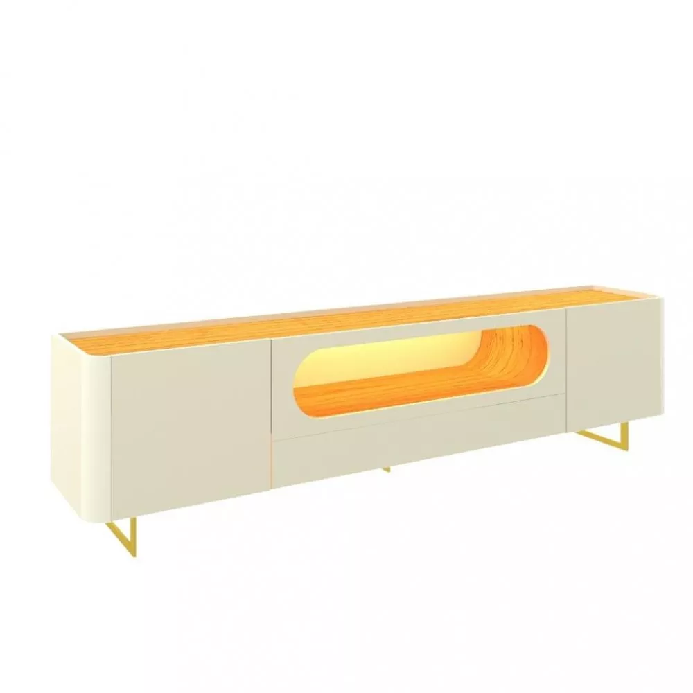 Rack para TV de Até 85 Polegadas 2 Portas 1 Gaveta com Pés de Ferro Led Nobre Gelius