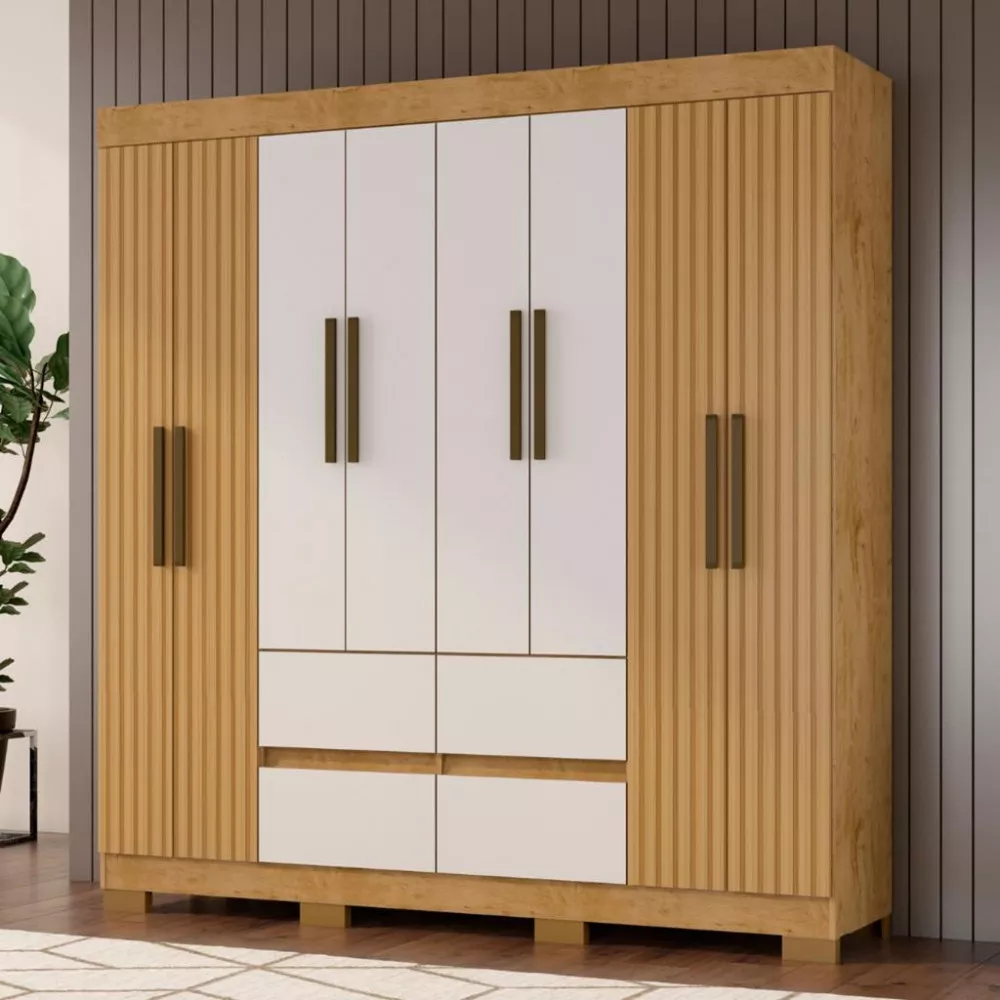 Image 0 of 4 of Guarda Roupa Casal 8 Portas 4 Gavetas Pintura Ripada B24084 Araplac