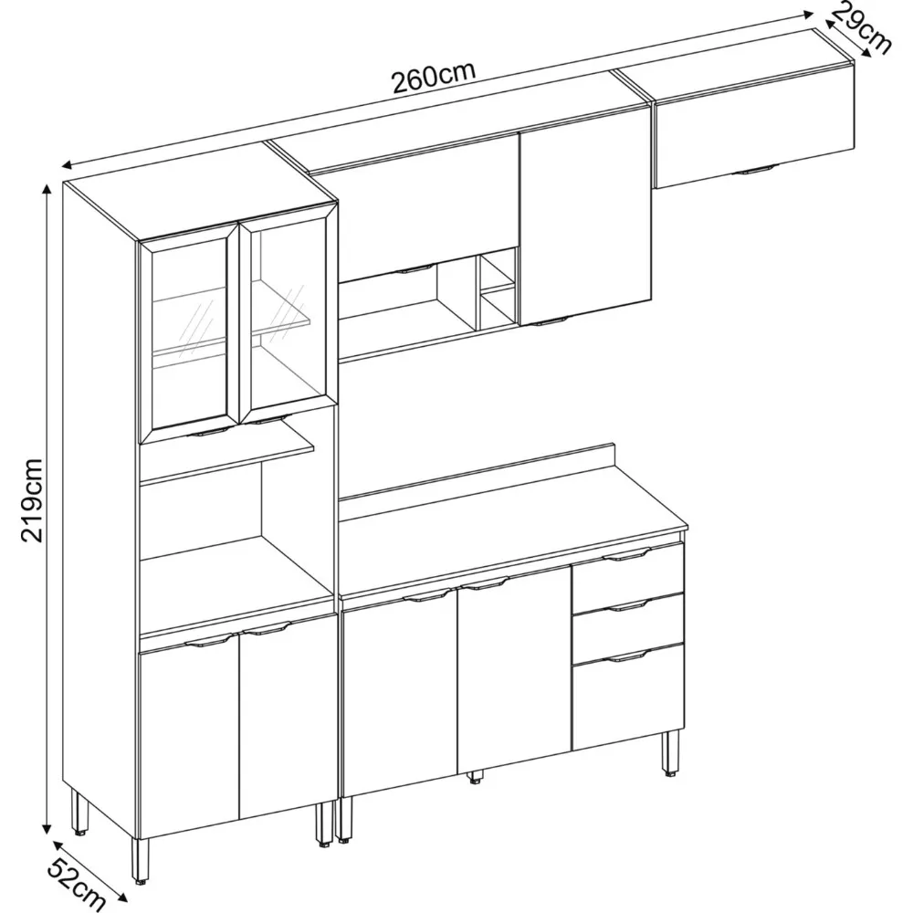 Cozinha Modulada 4 Peças com Tampo e Vidro FL0006 Firenza Demobile