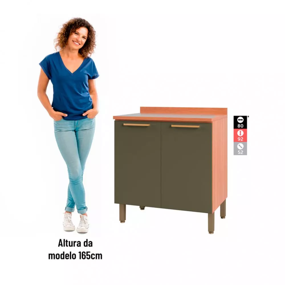 Balcão 2 Portas 80cm com Tampo Sálvia Telasul