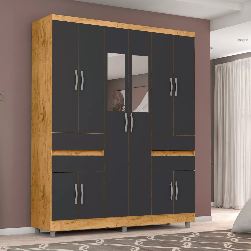 Guarda Roupa Casal com Espelho 10 Portas 4 Gavetas 2230 Araplac