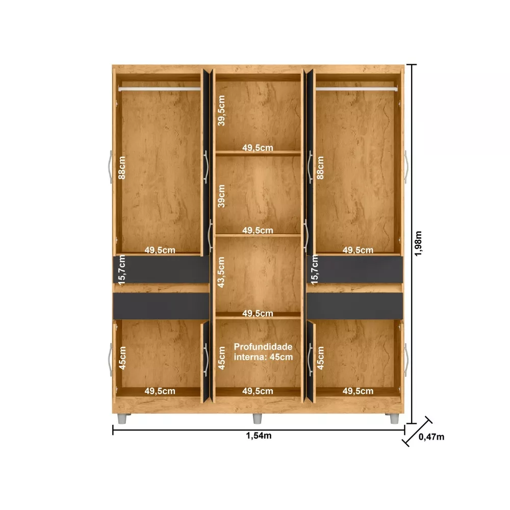 Guarda Roupa Casal com Espelho 10 Portas 4 Gavetas 2230 Araplac