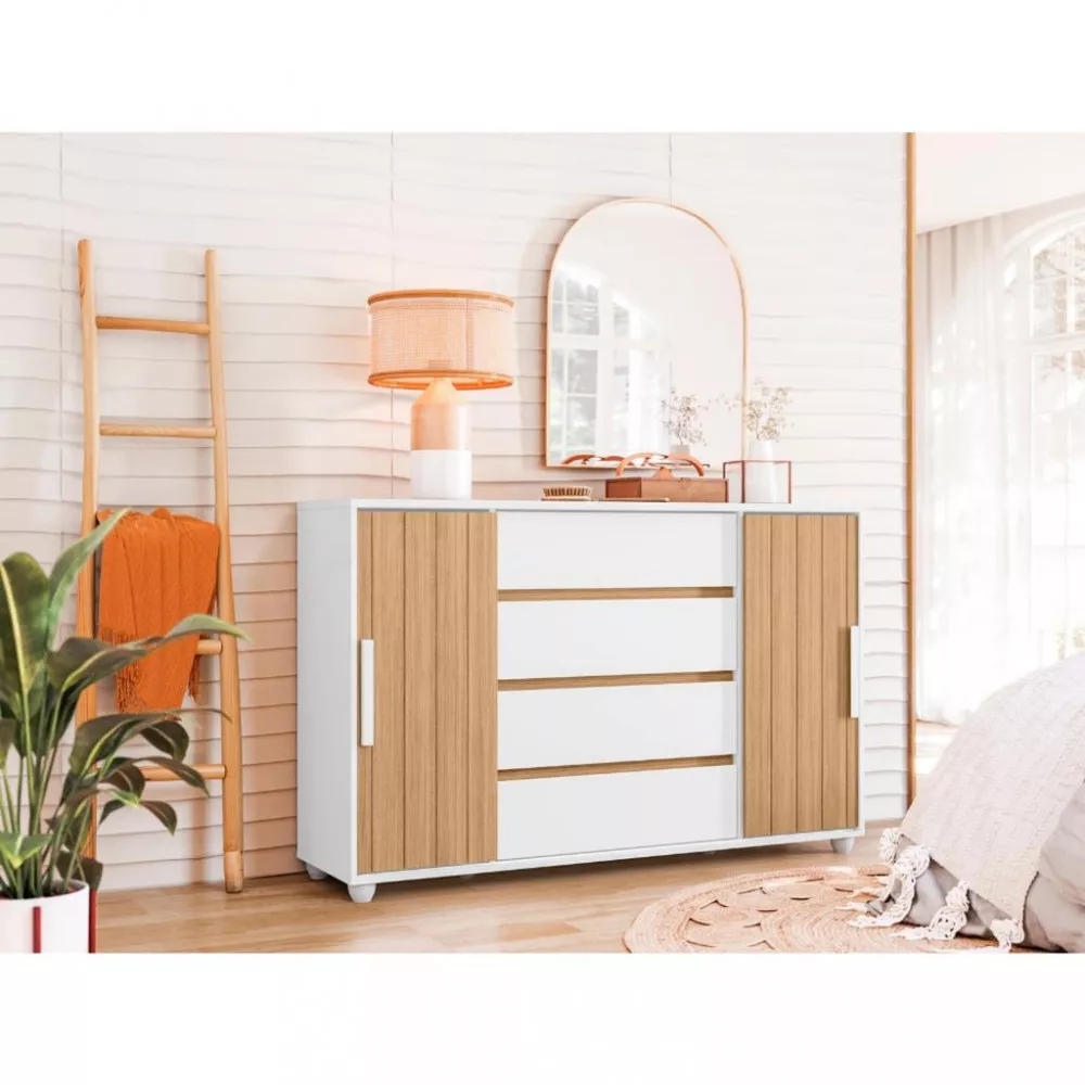 Cômoda Flex 4 Gavetas 2 Portas com Pés Evidenza Albatroz