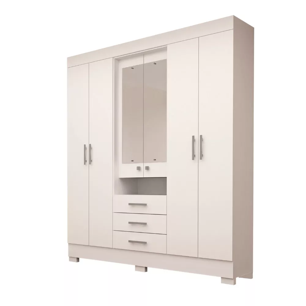 Guarda Roupa Casal 6 Portas 3 Gavetas Com Espelho Debora ACP