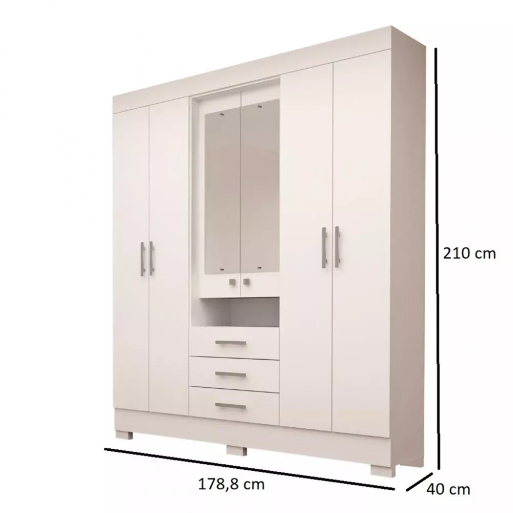 Guarda Roupa Casal 6 Portas 3 Gavetas Com Espelho Debora ACP