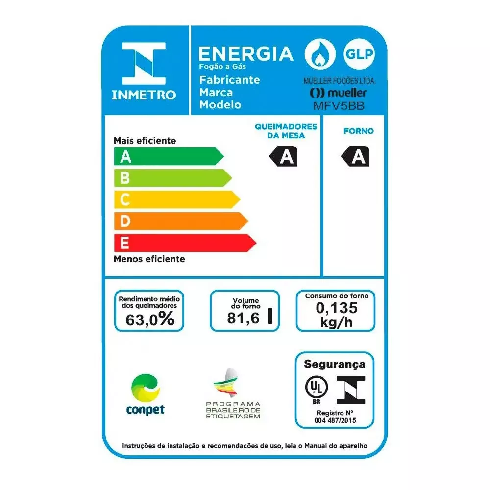 Fogão 5 Bocas Mueller MFV5BB