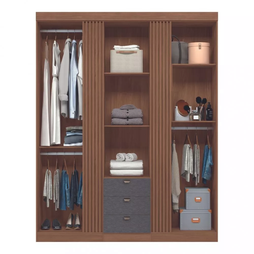 Guarda Roupa Solteiro Ripado 3 Portas 3 Gavetas Aurora Santos Andirá