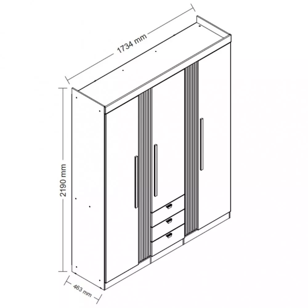 Guarda Roupa Solteiro Ripado 3 Portas 3 Gavetas Aurora Santos Andirá