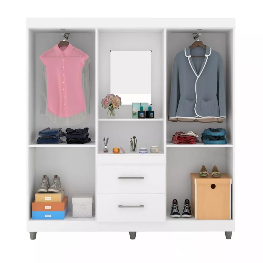 Guarda Roupas Solteiro Com Espelho 4 Portas 2 Gavetas CAP2342 Araplac