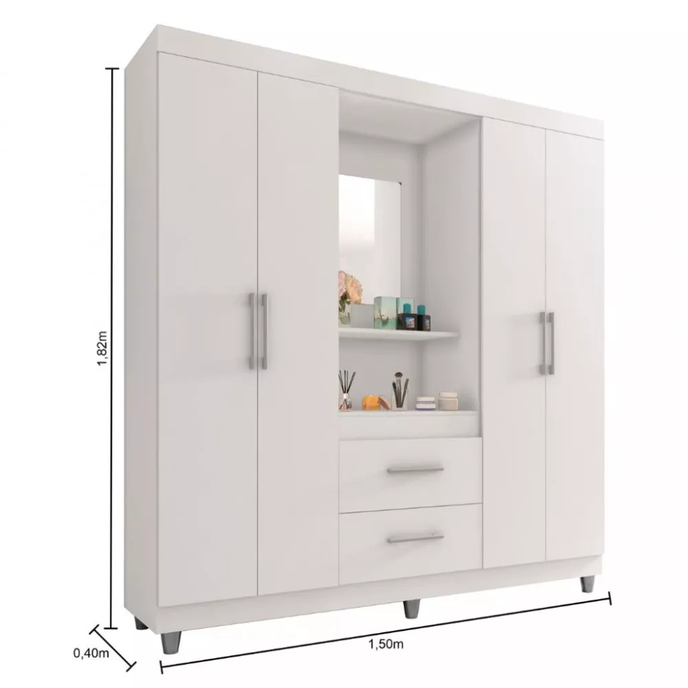 Guarda Roupas Solteiro Com Espelho 4 Portas 2 Gavetas CAP2342 Araplac