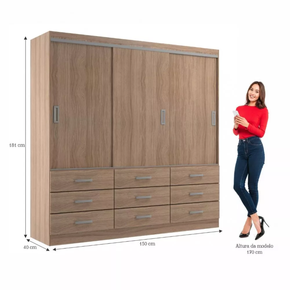 Image 3 of 4 of Guarda Roupa Casal 3 Portas 9 Gavetas Isabela Evidencia