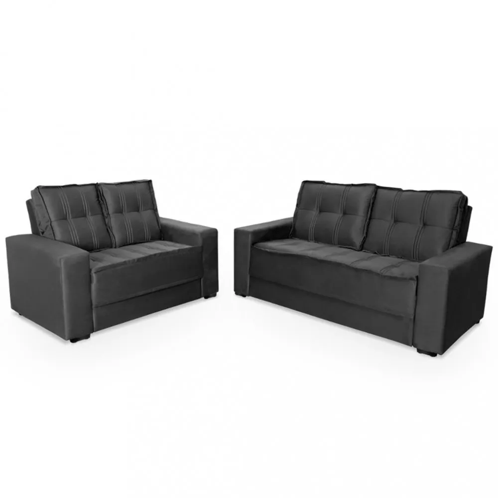 Conjunto Sofá 3 e 2 Lugares Veludo Cirrus Hellen