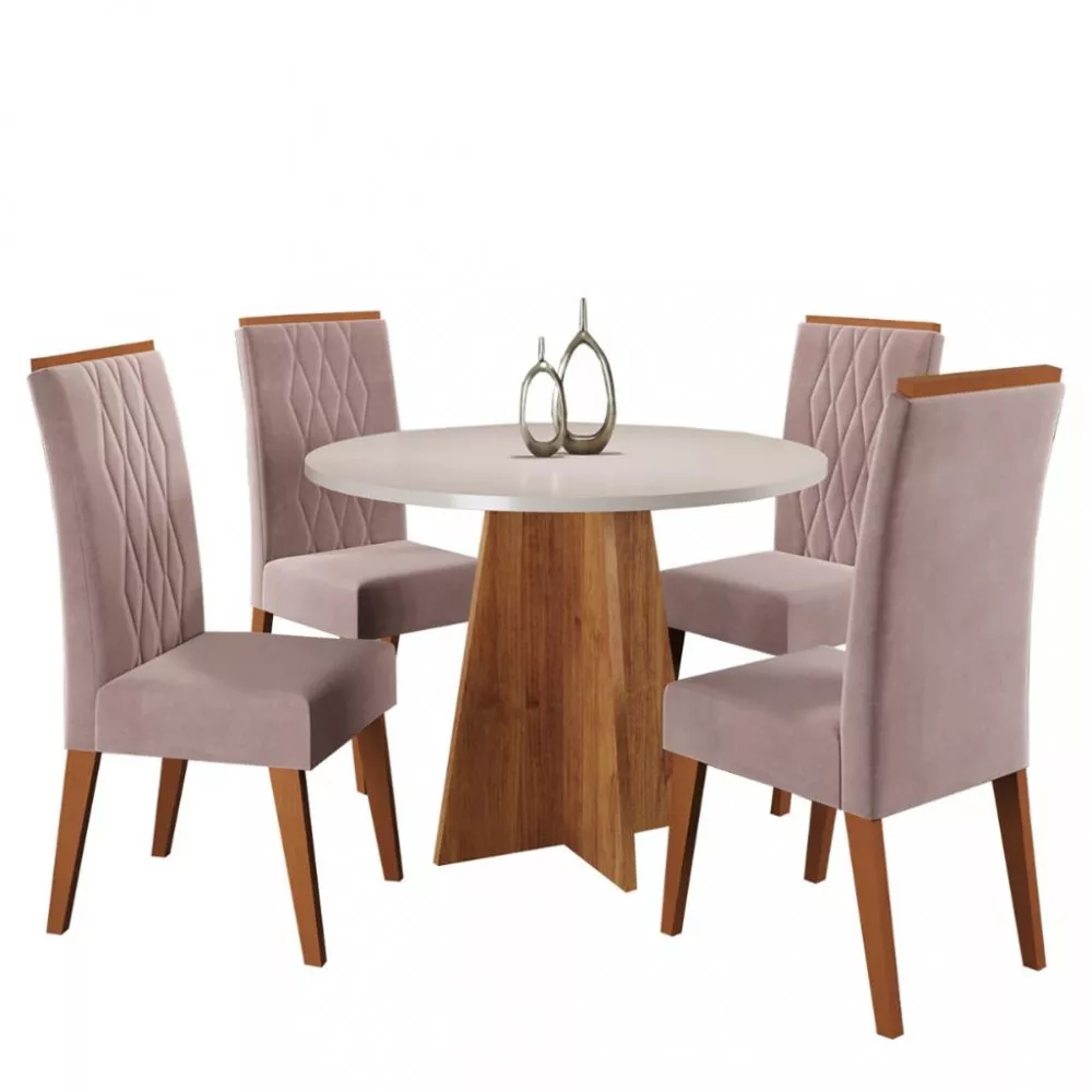 Conjunto Sala de Jantar Mesa Fiorenza 4 Cadeiras Cristal Viero