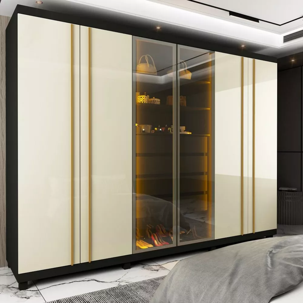 Guarda Roupa Casal LED com Vidro Reflecta 6 Portas 100 MDF Absolut Gelius