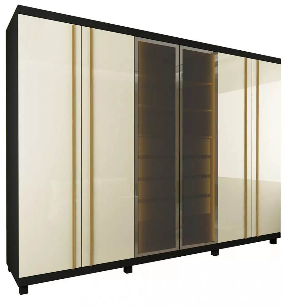 Guarda Roupa Casal LED com Vidro Reflecta 6 Portas 100 MDF Absolut Gelius