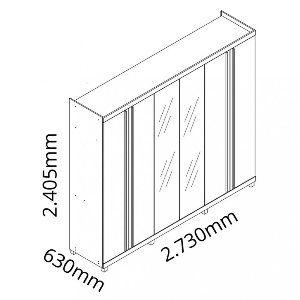 Guarda Roupa Casal LED com Vidro Reflecta 6 Portas 100 MDF Absolut Gelius