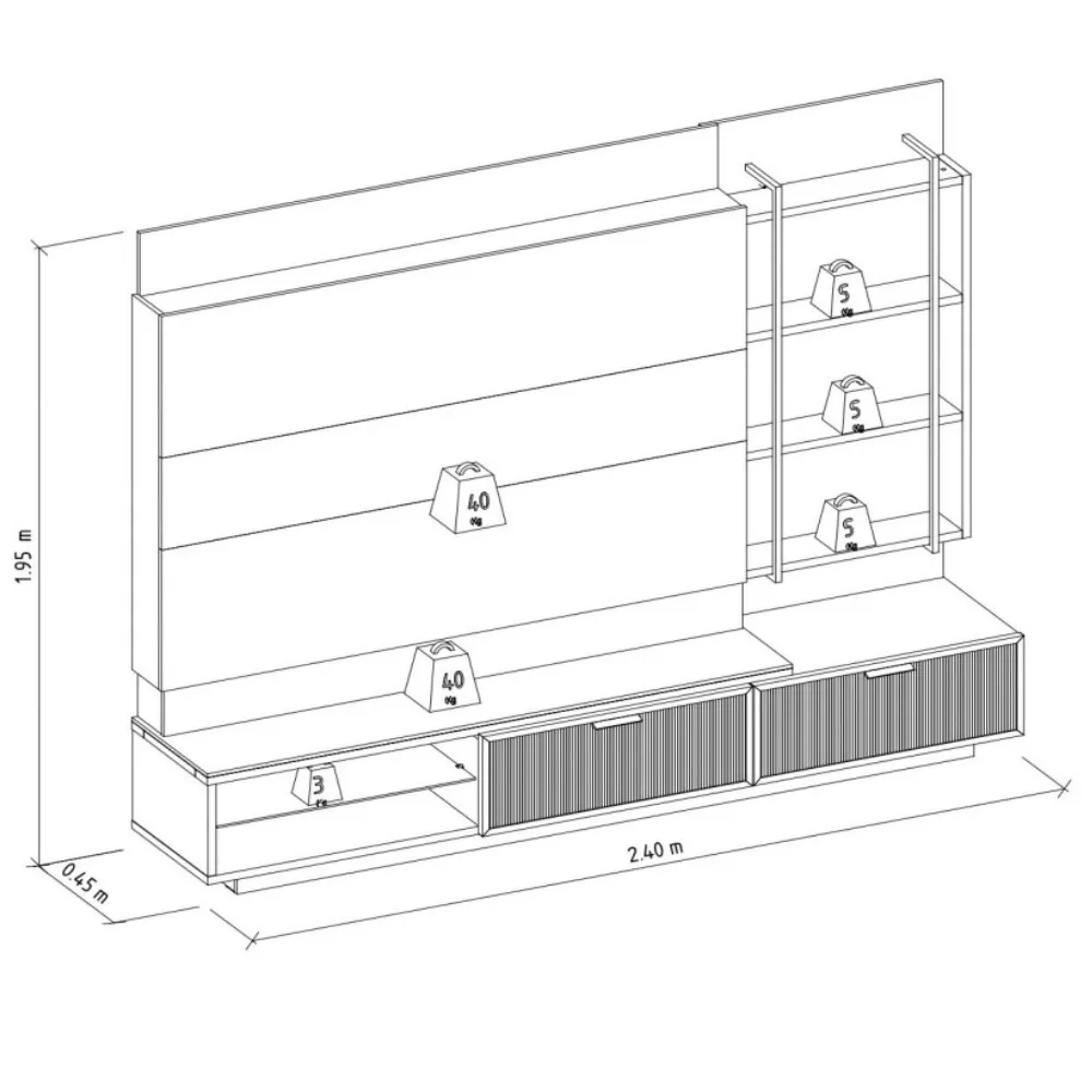 Estante Home para TV até 70 Polegadas com 2 Gavetas Maceio Linea Brasil