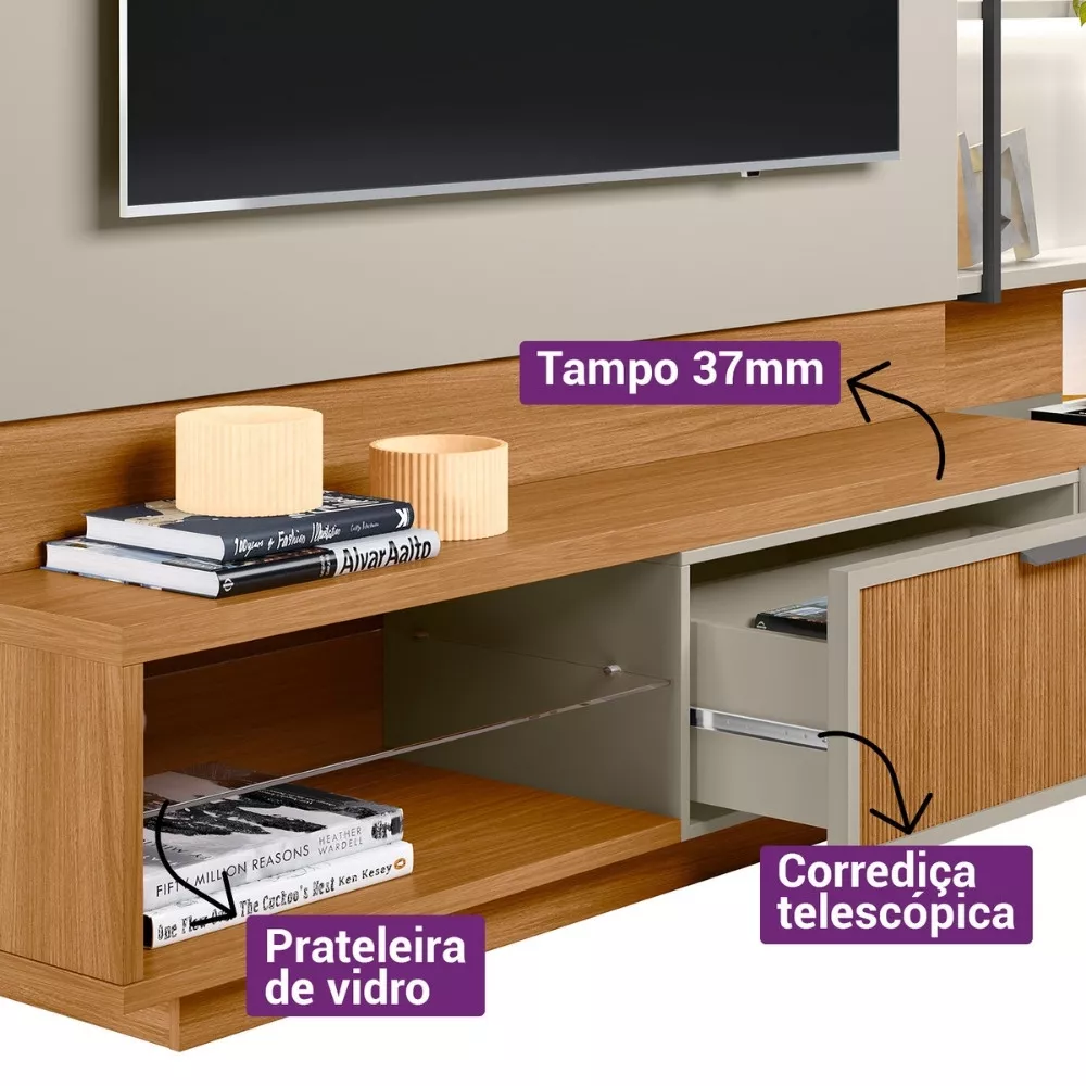Estante Home para TV até 70 Polegadas com 2 Gavetas Maceio Linea Brasil
