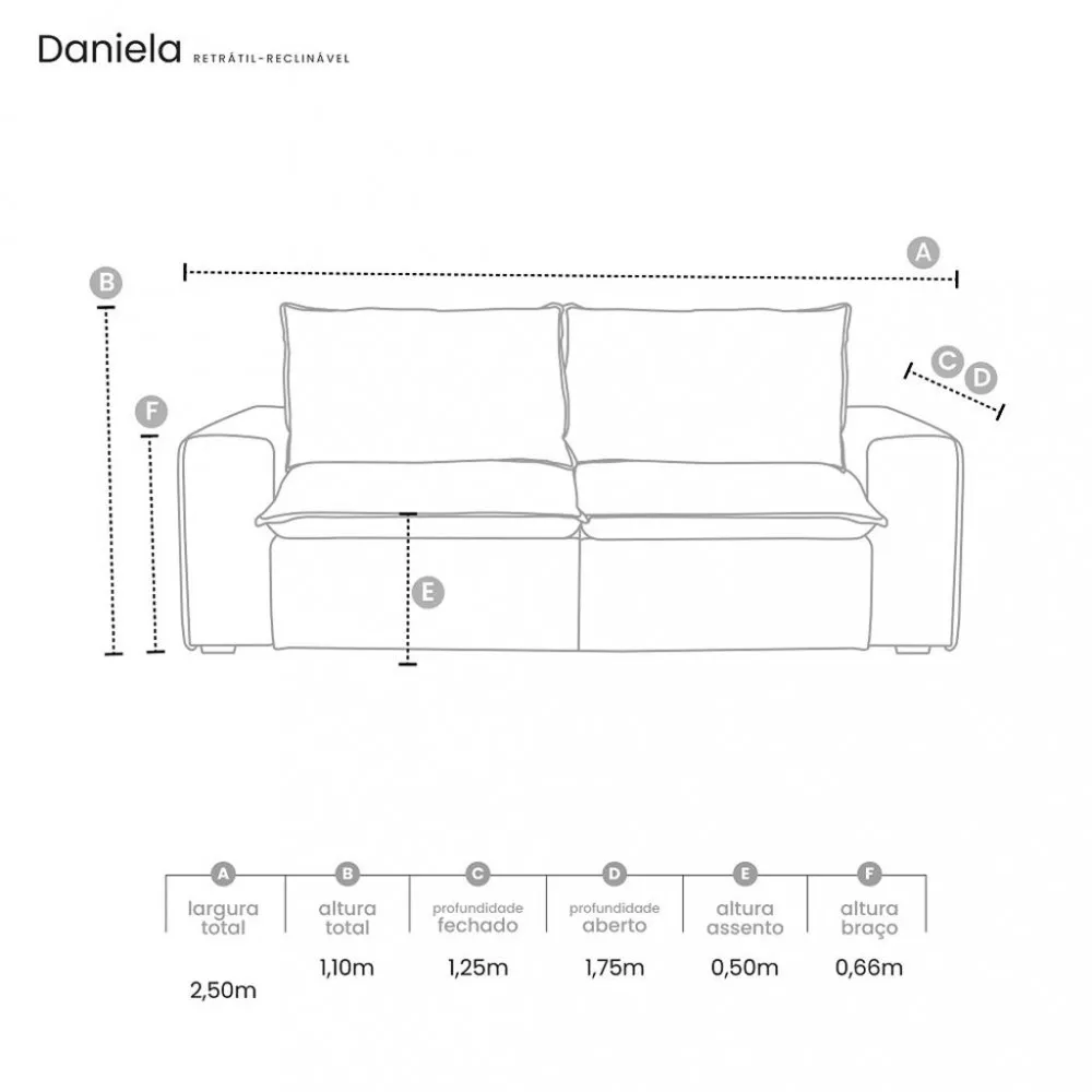 Sofá 4 Lugares 250cm Retrátil Reclinável Boucle Daniela Takei