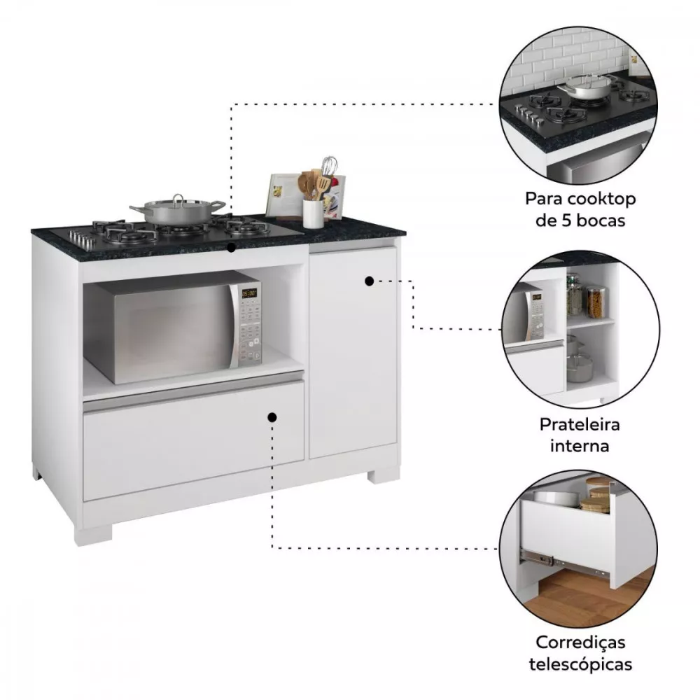 Balcão para Cooktop 5 Bocas Notável 1 Portas 1 Gavetão 3050