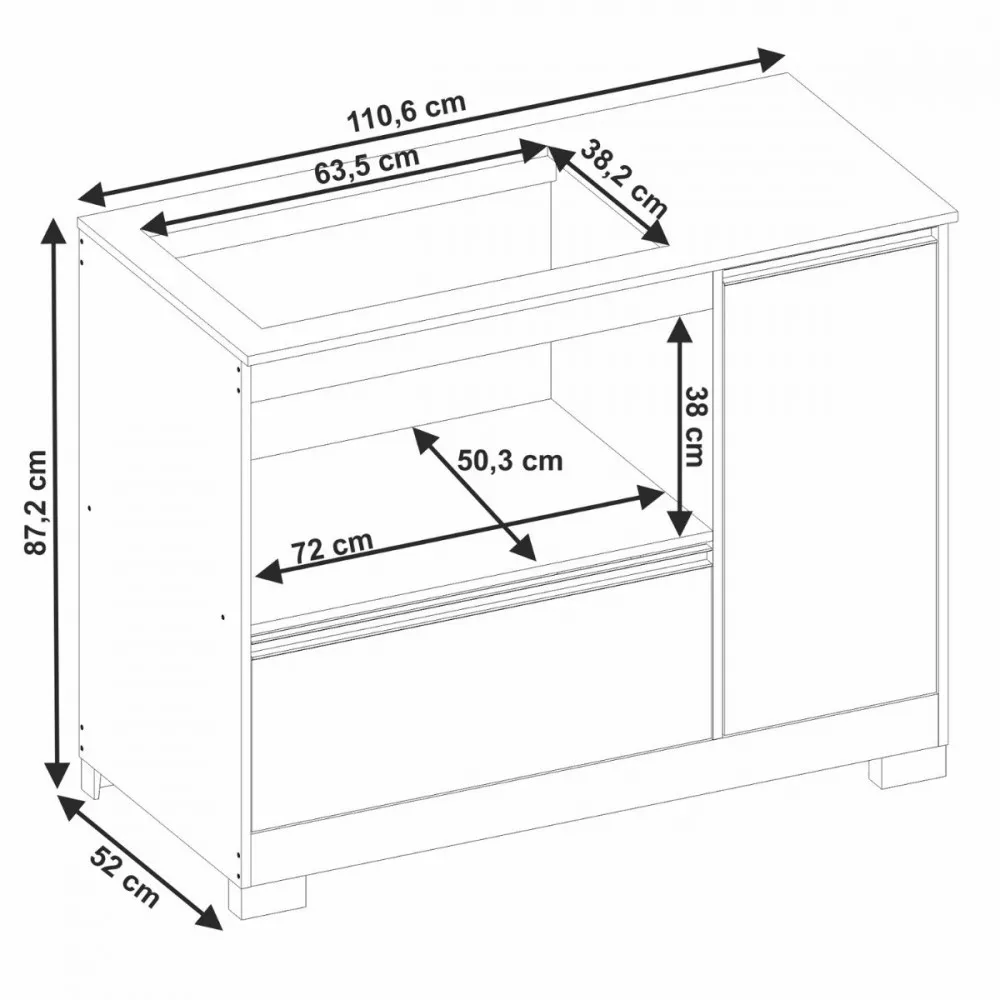 Balcão para Cooktop 5 Bocas Notável 1 Portas 1 Gavetão 3050