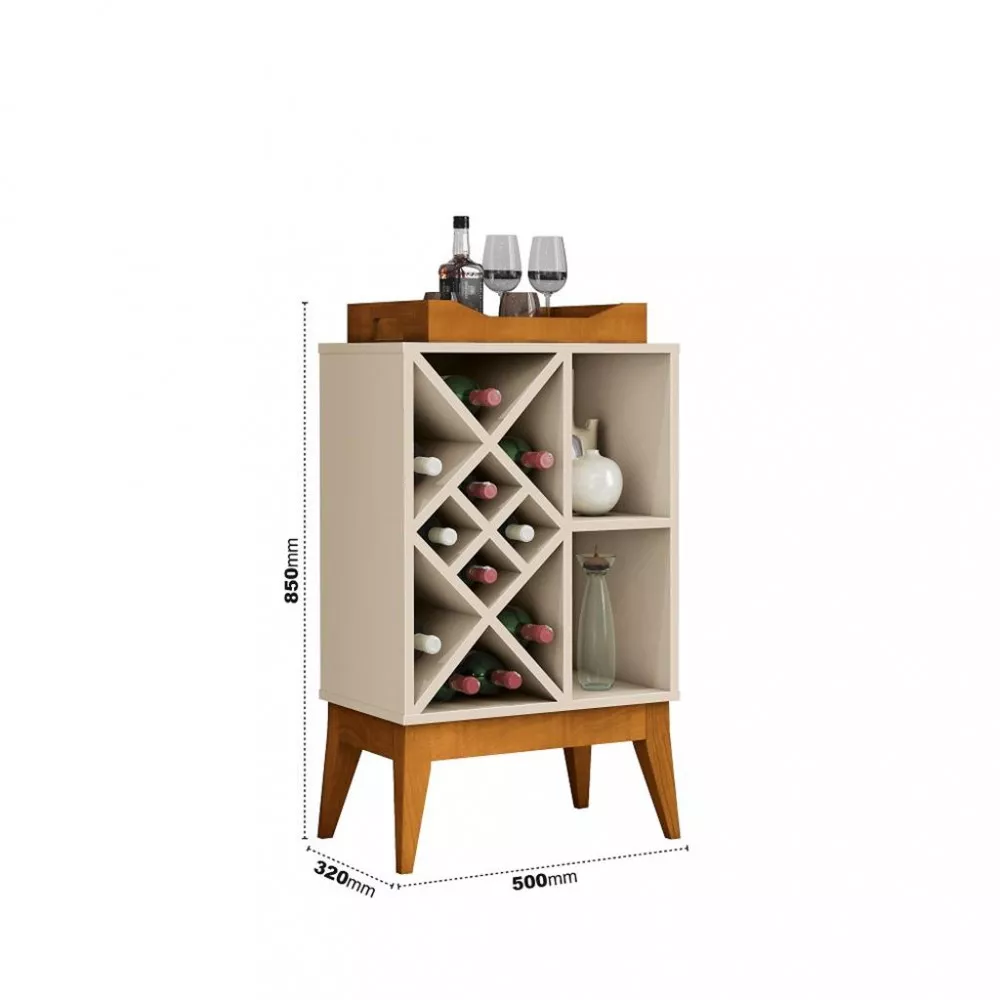 Aparador Bar com Adega 10 Garrafas e Espelho Bali EDN