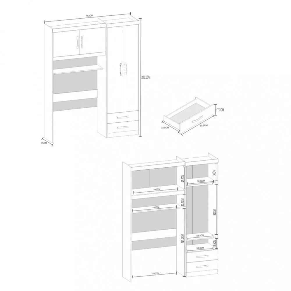 Guarda Roupa Solteiro 4 Portas 2 Gavetas Paraná Atualle