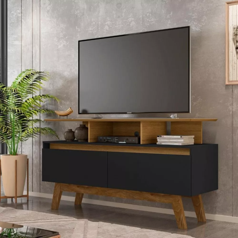Rack para TV até 50 Polegadas 2 Portas com Pés de Madeira Rubi 1.2 Bechara