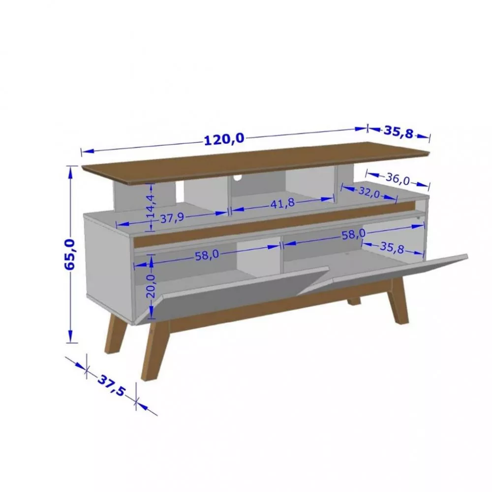 Rack para TV até 50 Polegadas 2 Portas com Pés de Madeira Rubi 1.2 Bechara