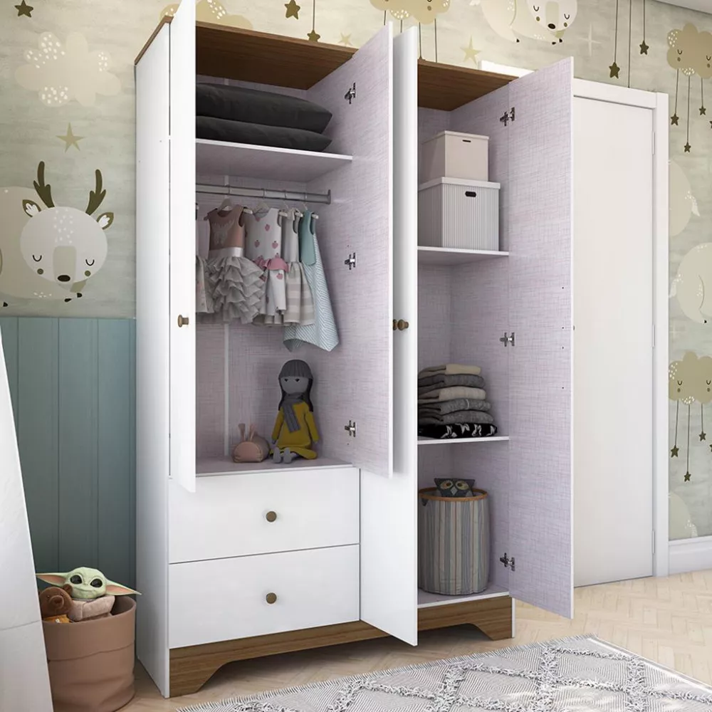 Guarda Roupa Infantil 4 Portas 2 Gavetas Ben Peroba MDF