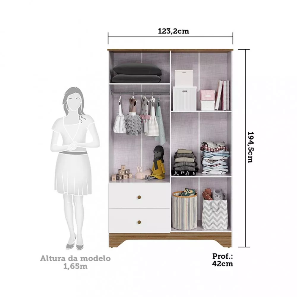 Guarda Roupa Infantil 4 Portas 2 Gavetas Ben Peroba MDF