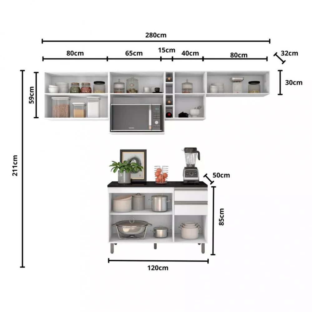 Cozinha Compacta 6 Peças com Tampo Evidence Poliman