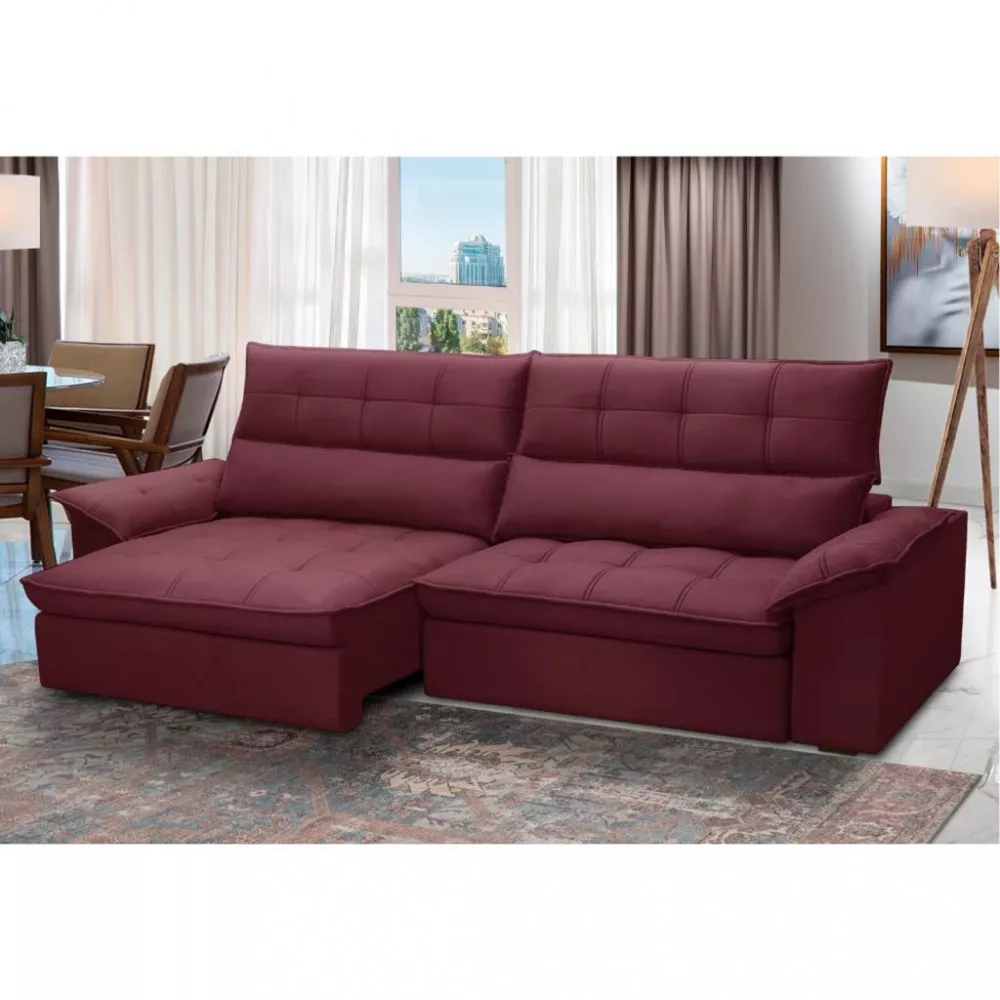 Sofá 4 Lugares Retrátil Reclinável Veludo 280cm Cartaxo Ferguile