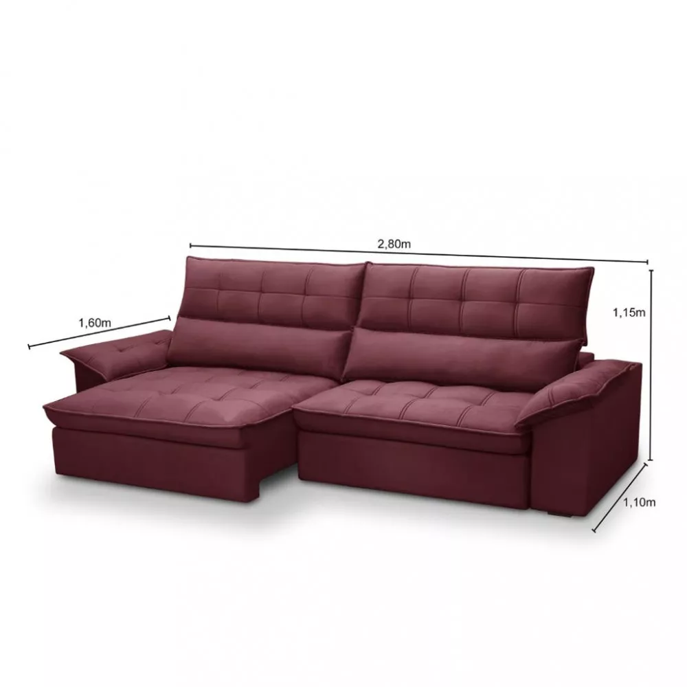 Sofá 4 Lugares Retrátil Reclinável Veludo 280cm Cartaxo Ferguile