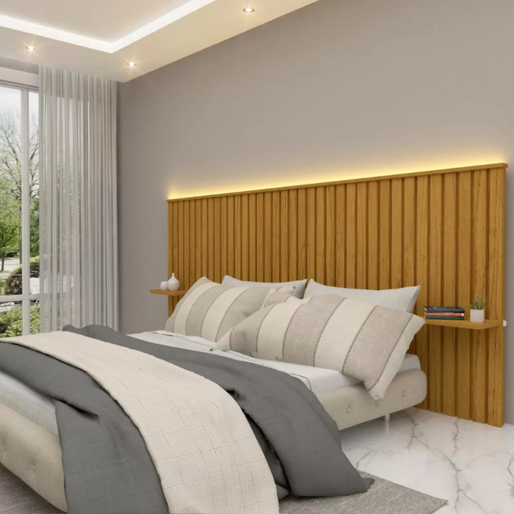 Cabeceira com 2 Prateleiras Led MDF Nobre Gelius