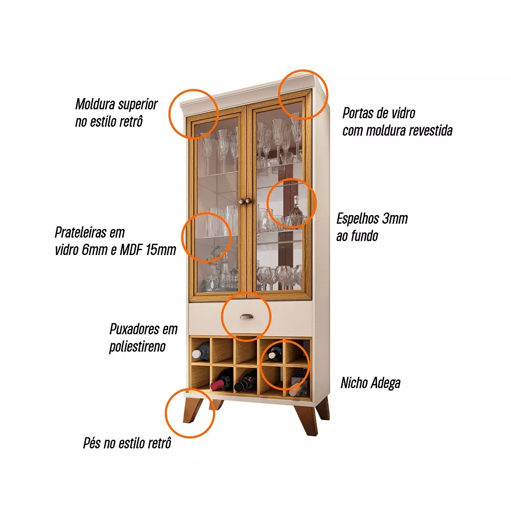 Cristaleira Adega 2 Portas 1 Gaveta Ópera HB Móveis