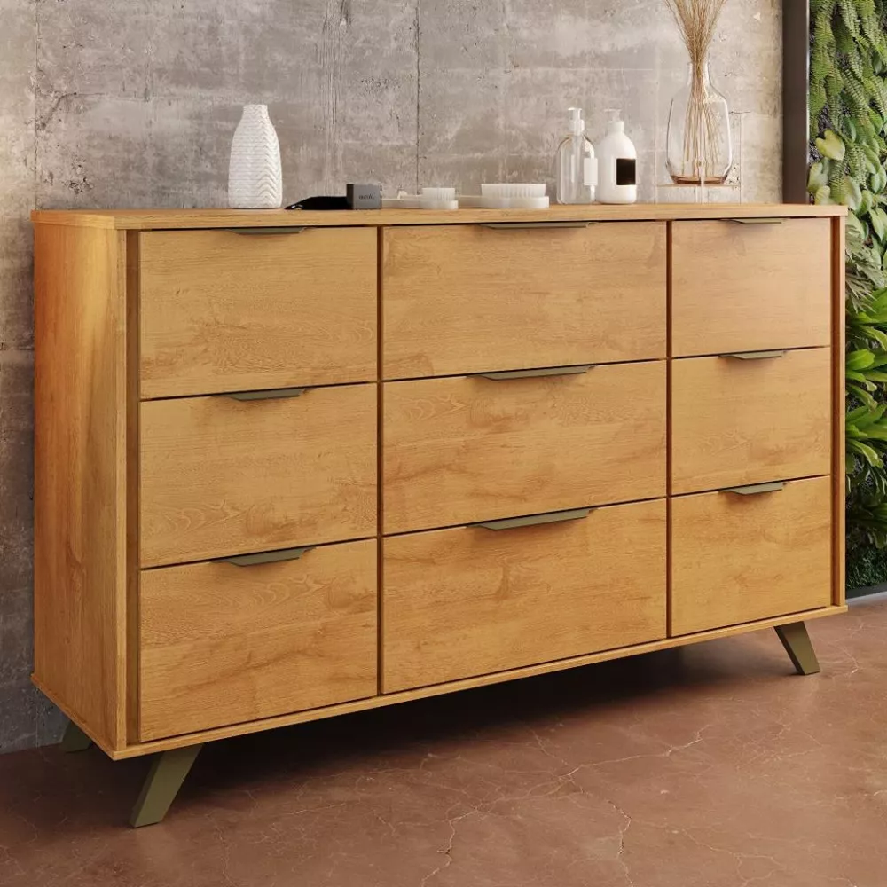 Cômoda 9 Gavetas com Pés de Madeira 100 MDF Olimpia Móveis Europa