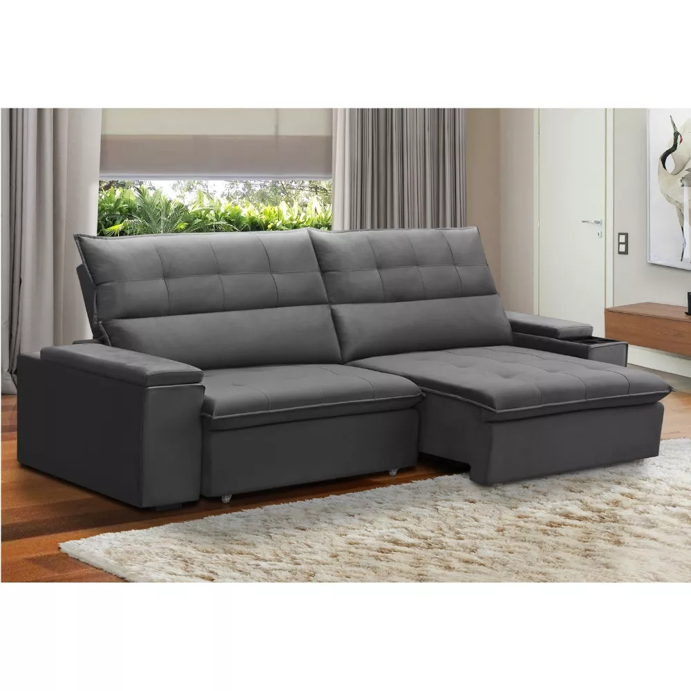 Sofá 4 Lugares Retrátil Reclinável Veludo 270cm Parma Ferguile