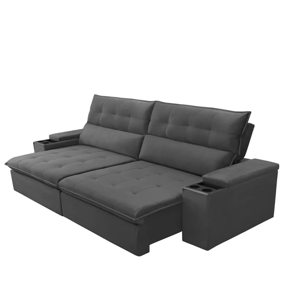 Sofá 4 Lugares Retrátil Reclinável Veludo 270cm Parma Ferguile