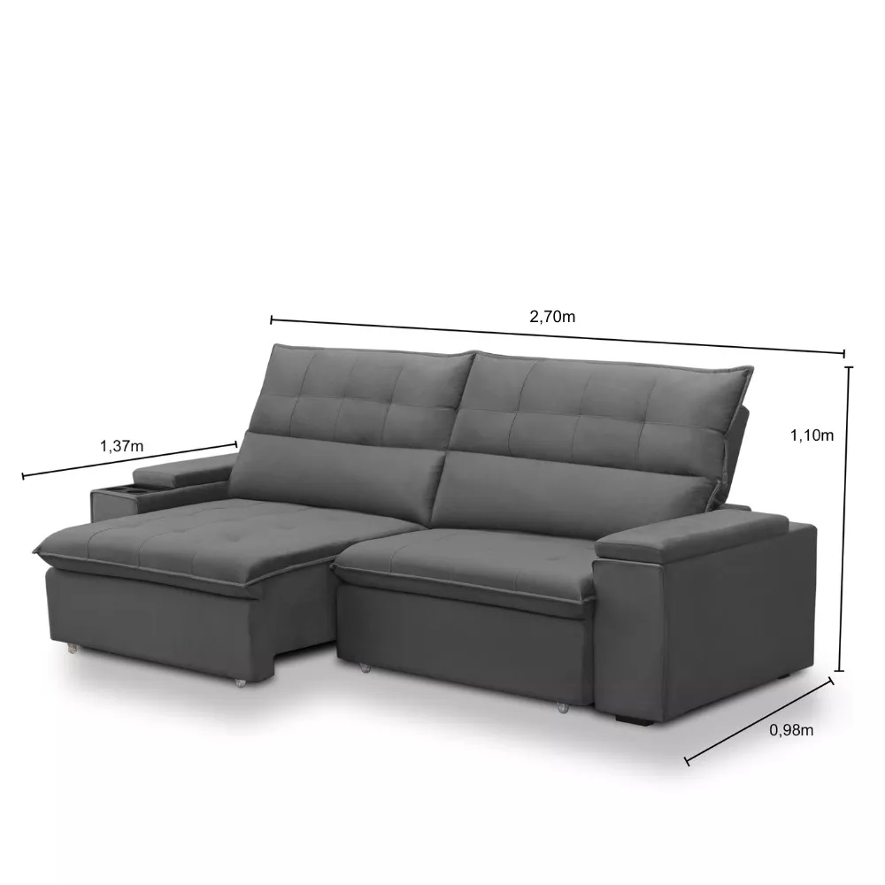 Sofá 4 Lugares Retrátil Reclinável Veludo 270cm Parma Ferguile