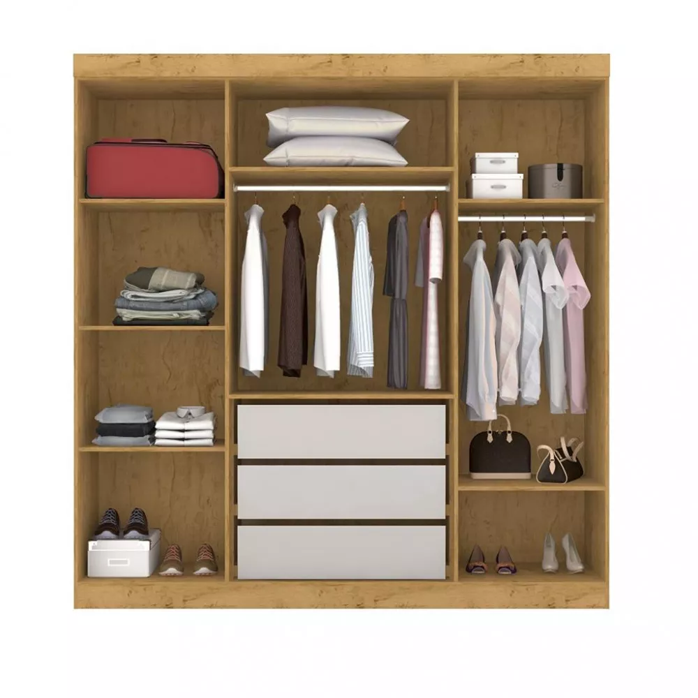 Guarda Roupa Casal Espelho 4 Portas 3 gavetas EB23066 Araplac