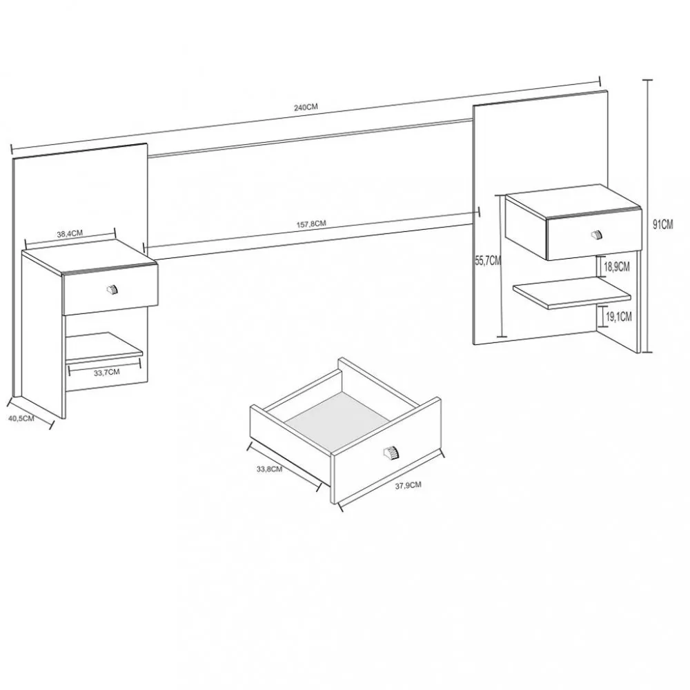 Cabeceira Casal com 2 Mesas de Cabeceiras Bélgica Atualle