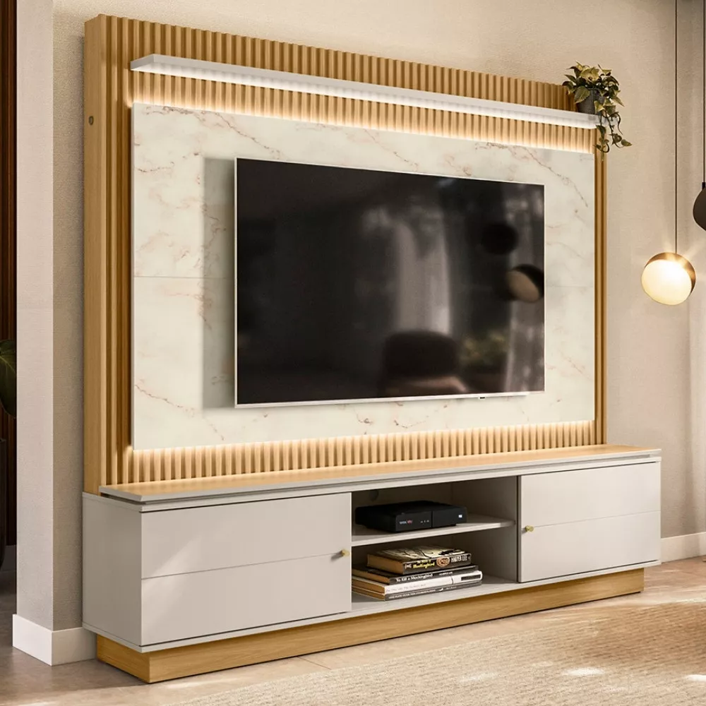 Estante Home Ripada para TV até 75 Polegadas Flex com LED 2 Portas de Correr Guararapes Linea Brasil