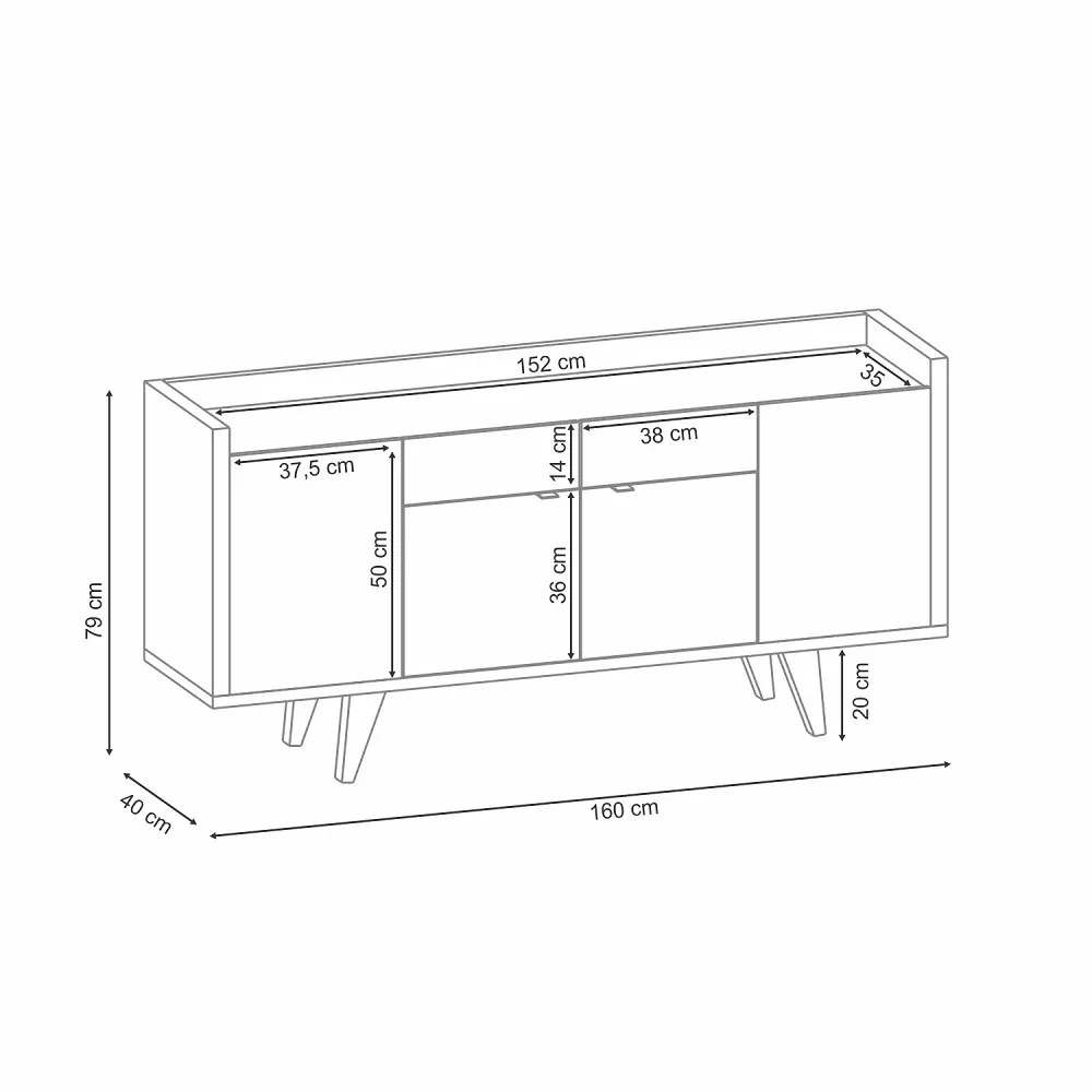 Aparador Buffet 4 Portas 2 Gavetas com Pés Melodia HB Móveis