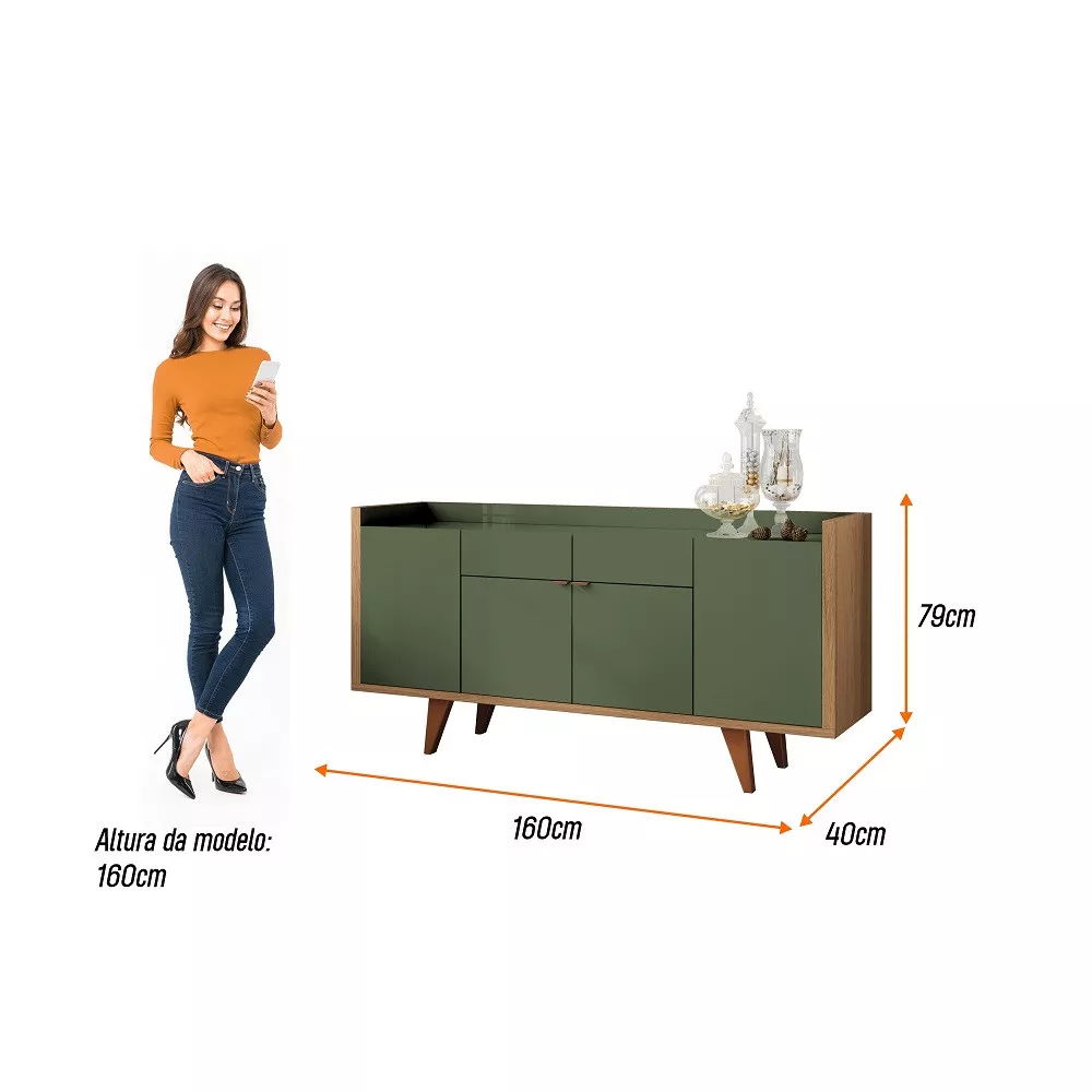 Aparador Buffet 4 Portas 2 Gavetas com Pés Melodia HB Móveis